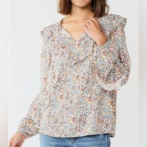 💥Very J  Ruffle Floral Print Bell Sleeve Blouse Multicolor M